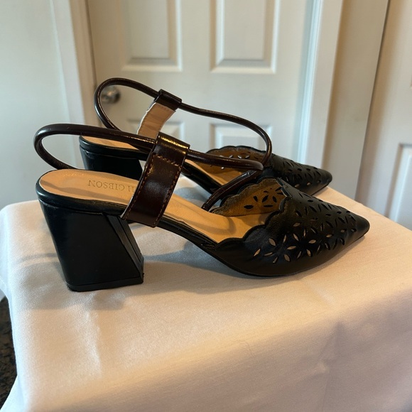 Elspeth Gibson Black Leather Cutout Slingback Heels - Picture 5 of 5